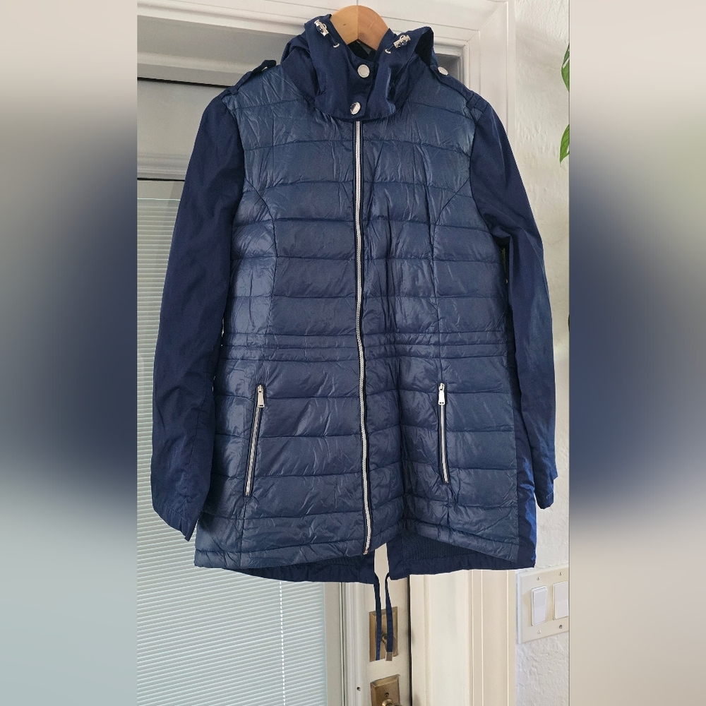 BCBG Navy Blue Puffer Jacket with Detachable Hood